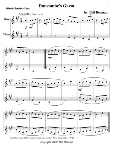 Duncombe's Gavot-Mixed Chamber Duet 3-oboe/violin