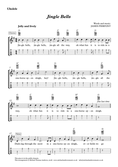 Jingle Bells (for Ukulele with TAB) (arr. Michael Thomas Andrews)