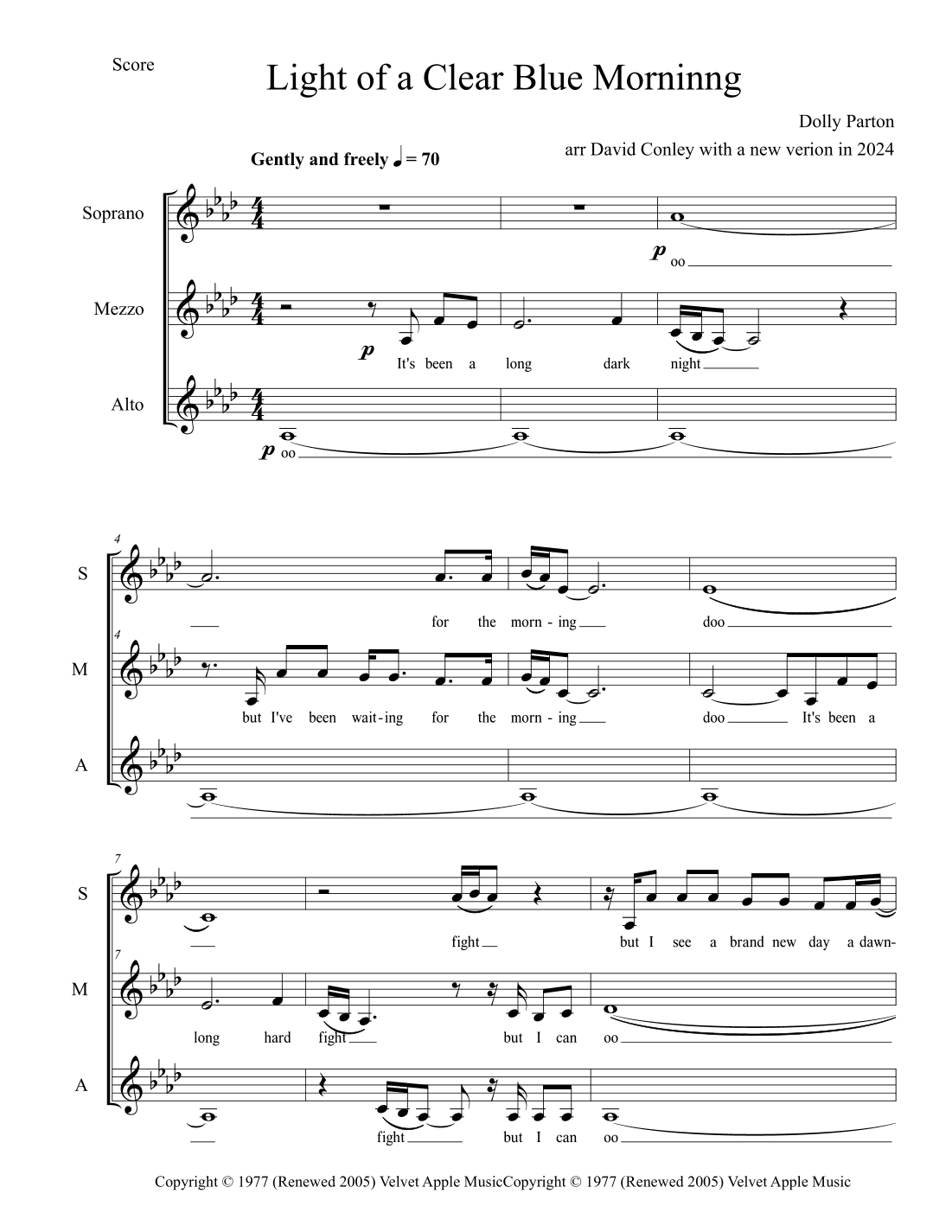 Light Of A Clear Blue Morning (arr. David Conley)