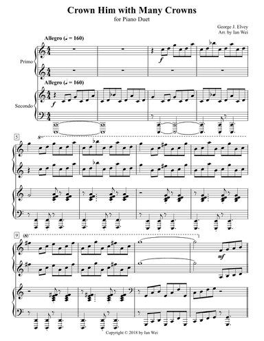 Crown Him with Many Crowns for Piano Duet (arr. Ian Wei)
