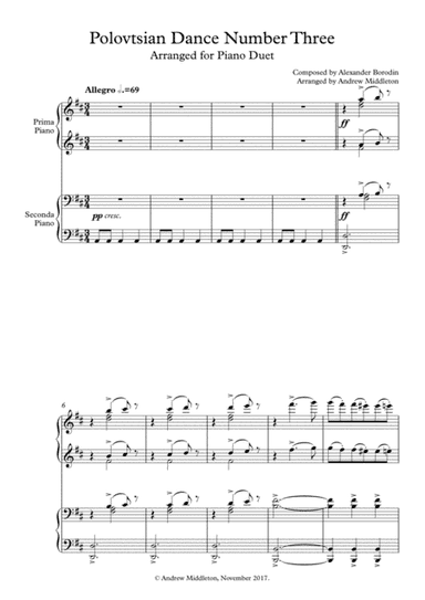 Polovtsian Dance Number Three arranged for Piano Duet (arr. Andrew Middleton)
