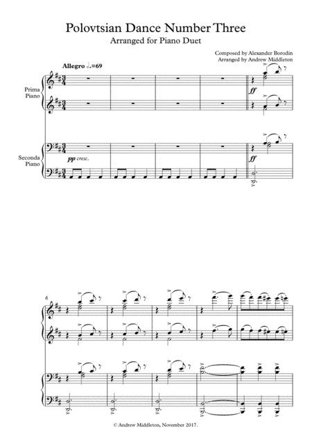 Polovtsian Dance Number Three arranged for Piano Duet (arr. Andrew Middleton)