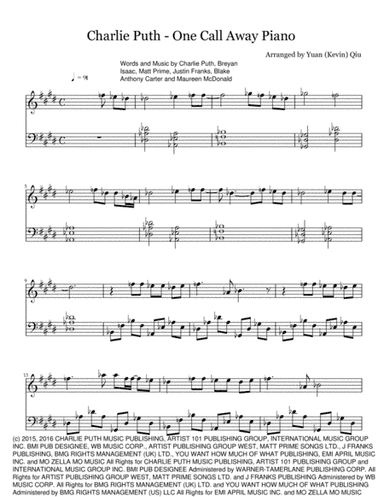 One Call Away (arr. Yuan (Kevin) Qiu)