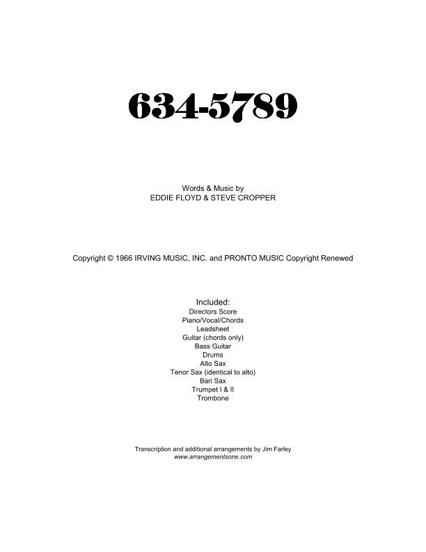 634-5789 (arr. Jim Farley www.arrangementsone.com)