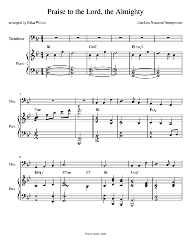 Praise to the Lord, the Almighty--advanced trombone solo (arr. Beka Wilson)