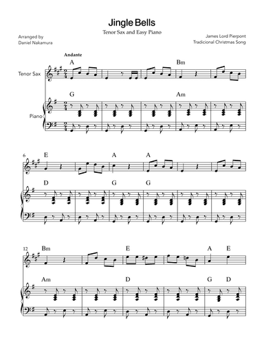 Jingle Bells (for Tenor Sax and Easy Piano) (arr. Daniel Nakamura)