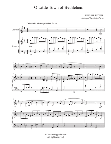 O Little Town of Bethlehem (Clarinet-Piano) (arr. Marty Parks)