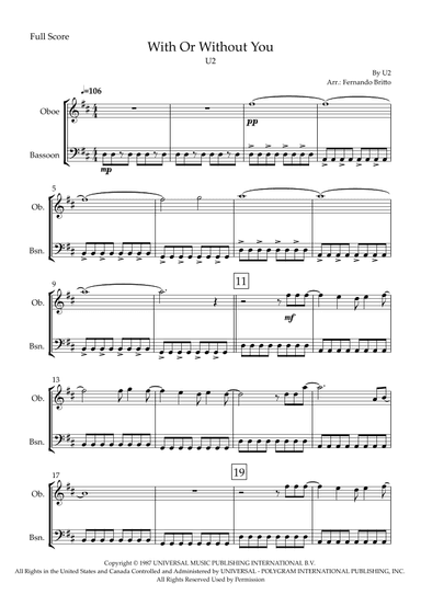 With Or Without You (arr. Fabio Britto)