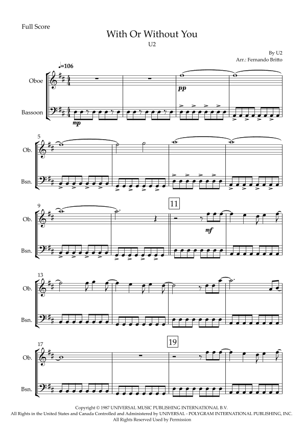 With Or Without You (arr. Fabio Britto)