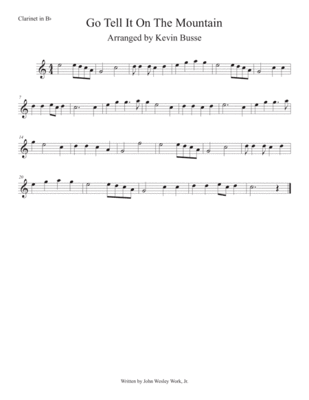 Go Tell It On The Mountain (Easy key of C) Clarinet (arr. Kevin Busse)