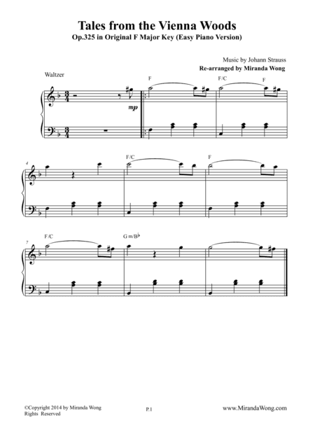 Tales from the Vienna Woods - Wedding Piano Music (Original F Key) (arr. Miranda Wong)