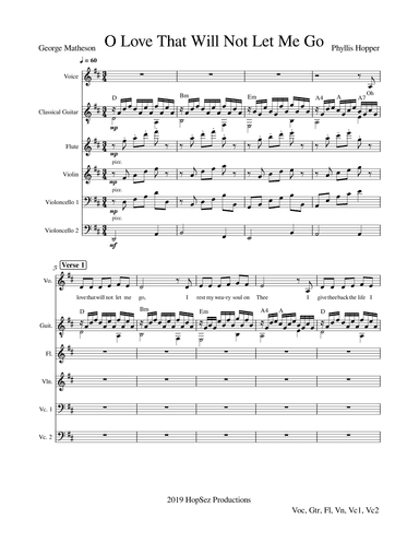 O Love That Will Not Let Me Go - voice, guitar, flute, 2 cellos (arr. HopSez Productions)