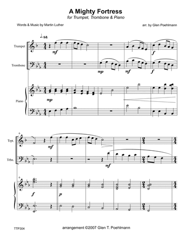 A MIGHTY FORTRESS - TRUMPET & TROMBONE with Piano Accompaniment (arr. Gle Poehlmann)
