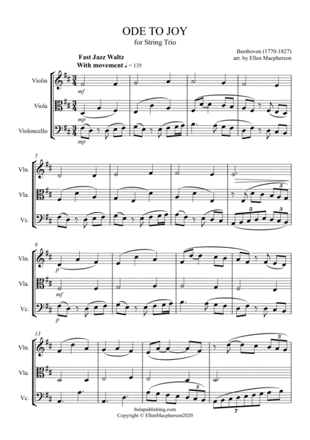 ODE TO JOY for String Trio (arr. Ellen Macpherson)