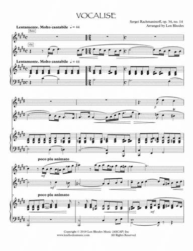 Rachmaninoff - Vocalise, arranged for Flute, Violin and Piano (arr. Len Rhodes)
