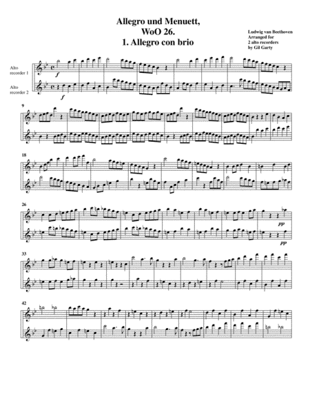 Allegro & Minuet, WoO 26 (arrangement for 2 recorders) (arr. Gil Garty)