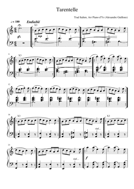 Tarentella, Italian Folk Song, Arr Piano Solo (arr. Piano d'Ys)