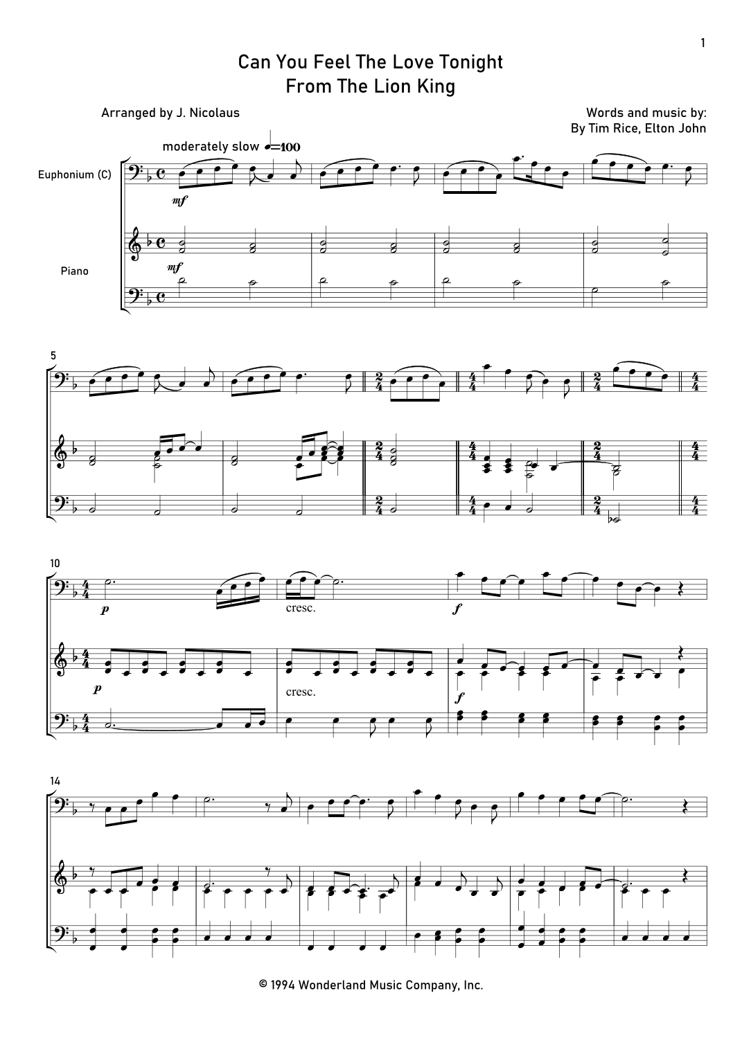 Can You Feel The Love Tonight (arr. John Nicolaus)