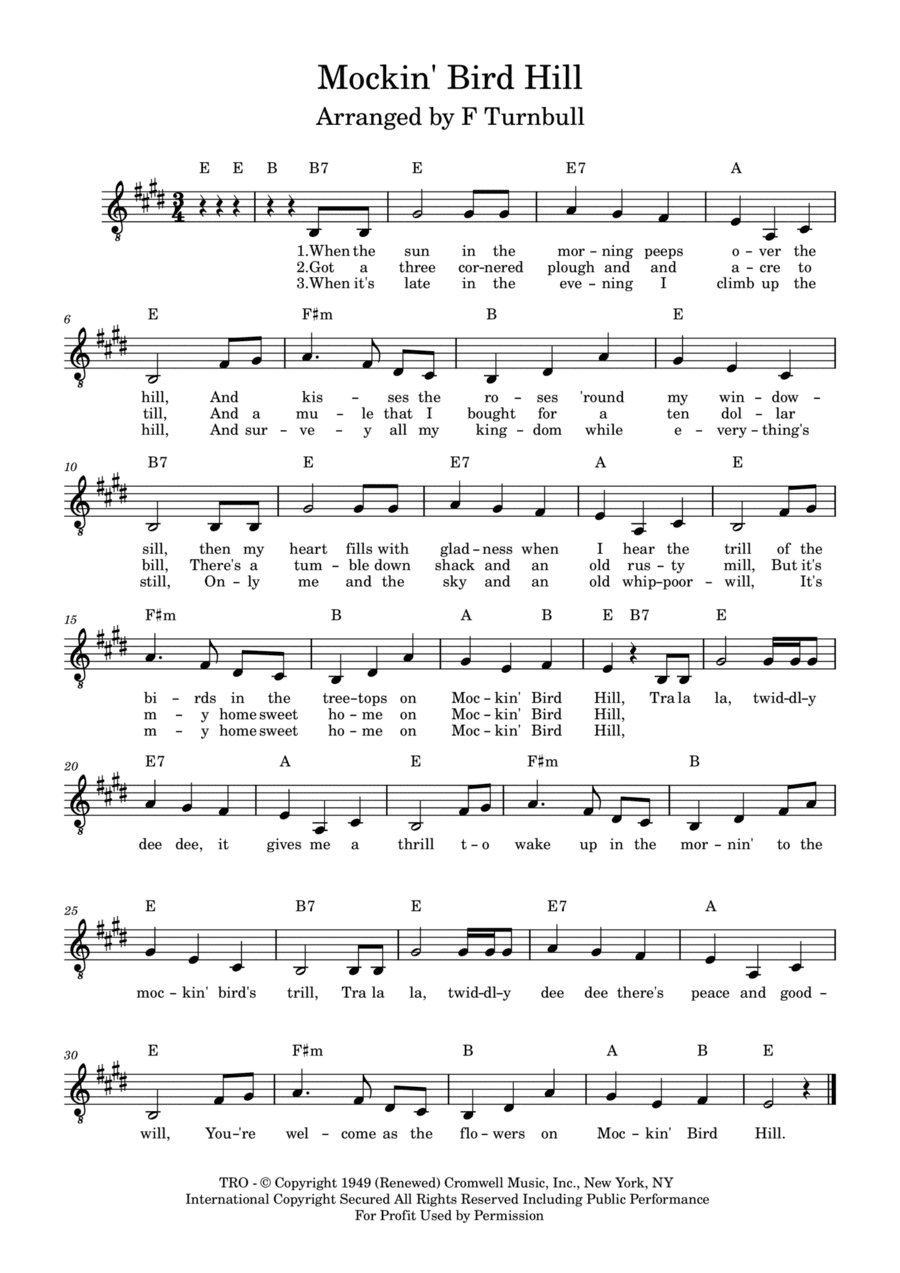 Mockin' Bird Hill (arr. F Turnbull)