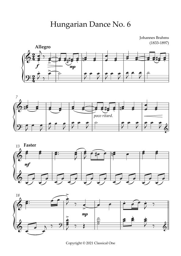 Brahms - Hungarian Dance No.6(With Note name) (arr. MPS)