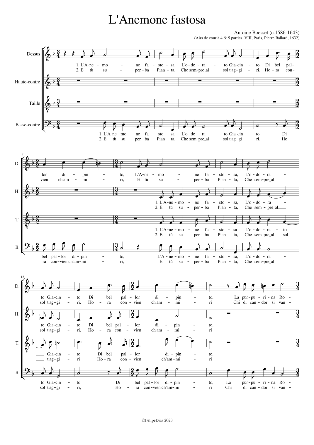 L'Anemone fastosa (arr. Early Music Scores)