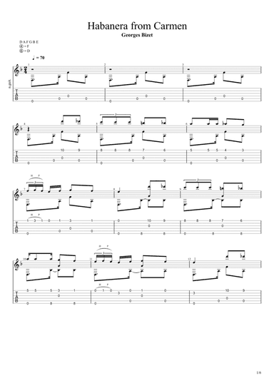 Habanera (L'amour est un oiseau rebelle from Carmen) (Solo Fingerstyle Guitar Tab) (arr. Chris Richter)