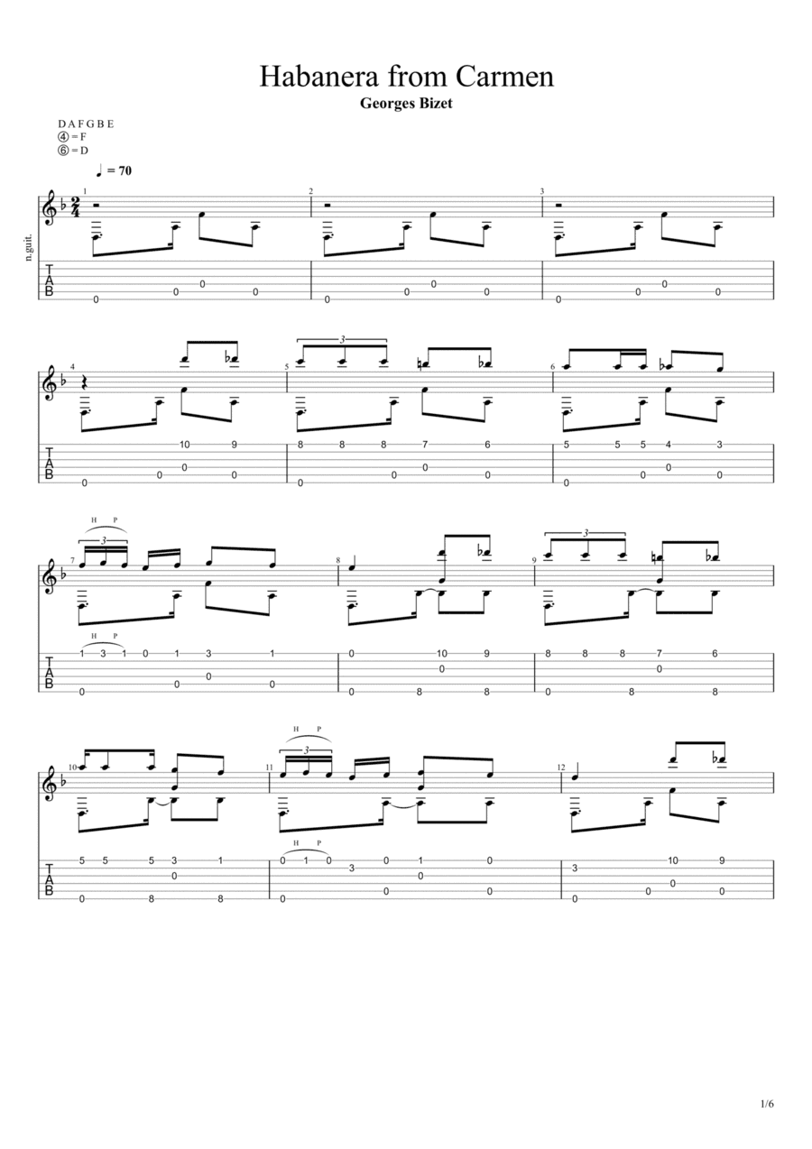 Habanera (L'amour est un oiseau rebelle from Carmen) (Solo Fingerstyle Guitar Tab) (arr. Chris Richter)