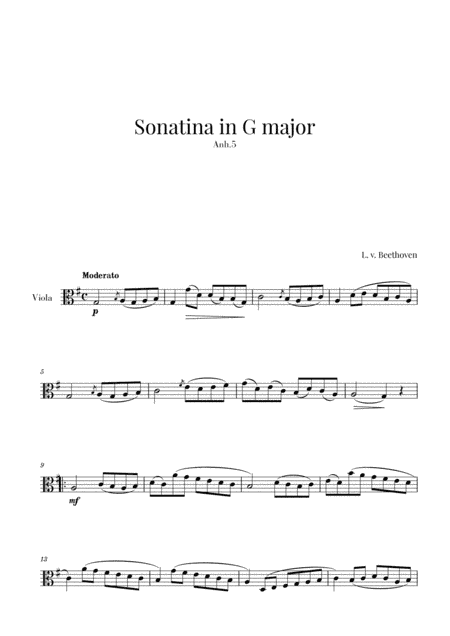 Beethoven - Sonatina in G Major (for Viola) (arr. Cadenza Editions)