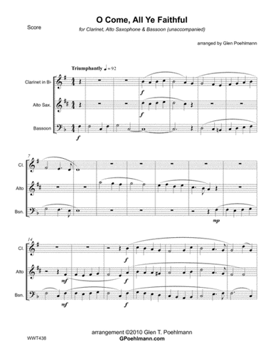 O COME ALL YE FAITHFUL - WOODWIND TRIO (Clarinet, Alto Sax & Bassoon) - unaccompanied (arr. Glen Poehlmann)