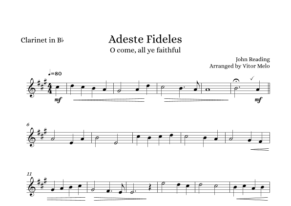 Adeste Fideles (O Come, All Ye Faithful) - Bb clarinet (arr. Vitor Melo)