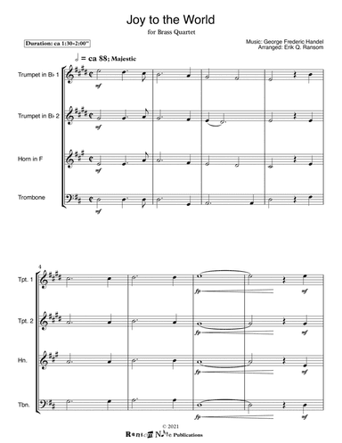 Joy to the World for Brass Quartet (arr. Erik Q. Ransom)