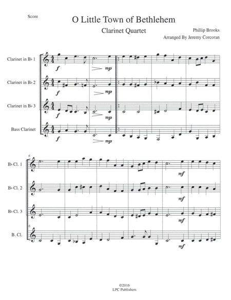 O Little Town of Bethlehem for Clarinet Quartet (arr. Jeremy Corcoran)