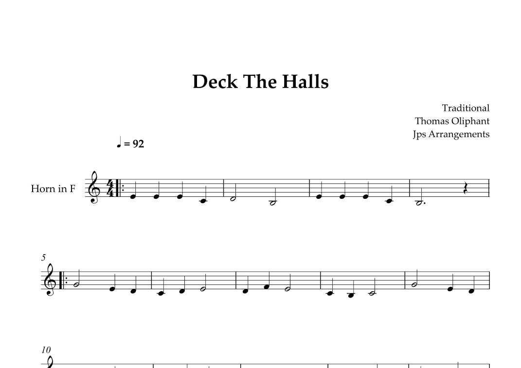 Deck The Halls For Horn in F (arr. Jps Arrangements)