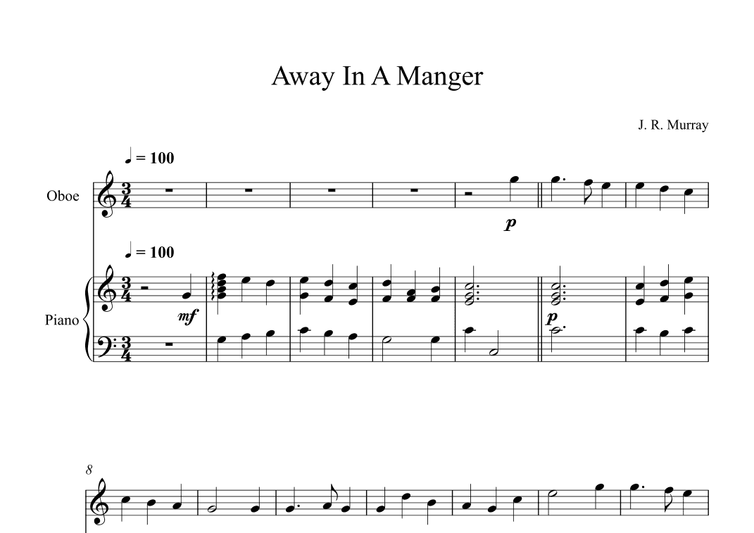 Away In A Manger, James Ramsey Murray (Oboe + Piano) (arr. Digital Book Music)