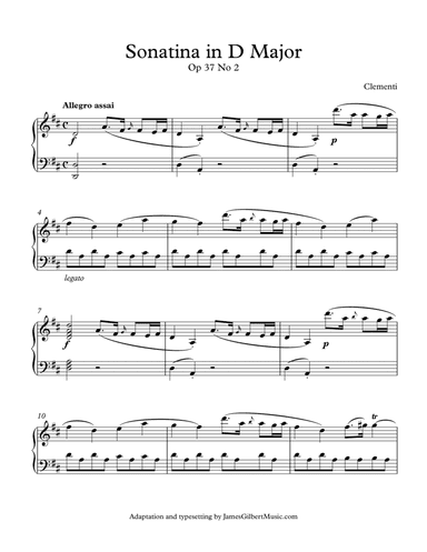 Sonatina Opus 37, Number 2 (arr. James Gilbert Music)