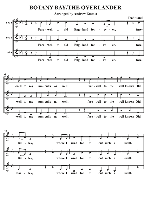 Botany Bay/The Overlander A Cappella SSA (arr. Andrew Emmet)