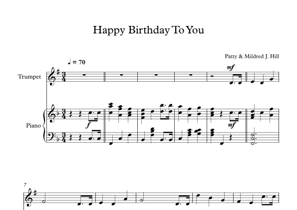 Happy Birthday To You - Patty & Mildred J. Hill (Trumpet + Piano) (arr. Digital Book Music)
