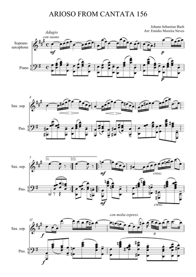 Arioso from cantata 156 for Soprano Saxophone and Piano (arr. Emidio Moreira Neves)