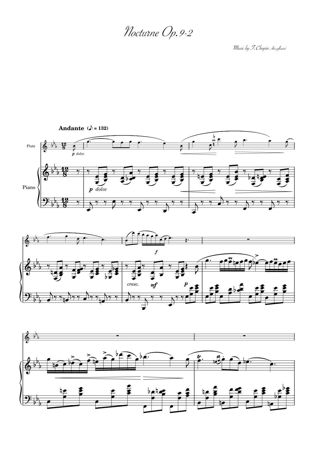 "Nocturne op.9-2" flute piano, 1ver (arr. pfkaori)