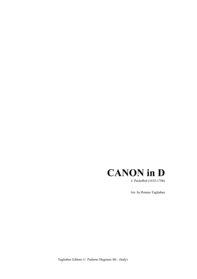 PACHELBEL - CANON in D - Arr. for Organ 3 staff (arr. Renato Tagliabue)
