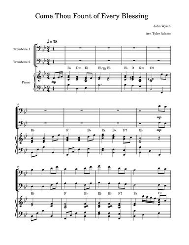Come Thou Fount of Every Blessing (Trombone Duet) (arr. Tyler Adams)
