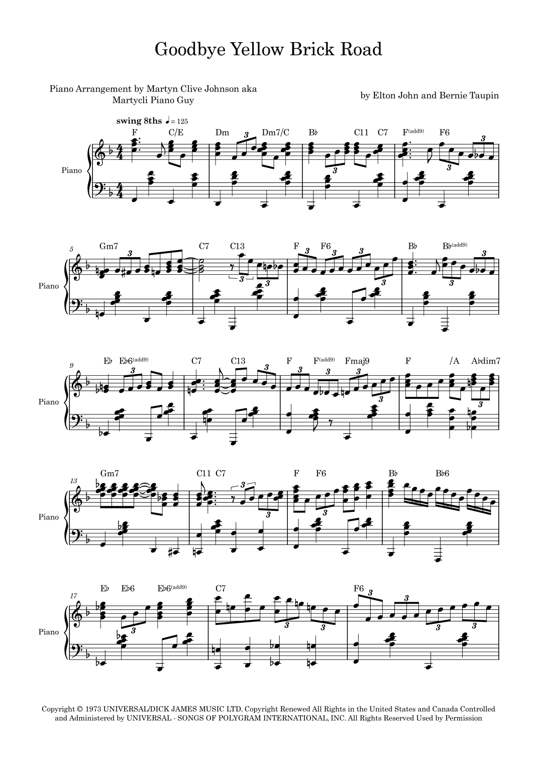 Goodbye Yellow Brick Road (arr. Martyn Clive Johnson (aka Martycli Piano Guy))
