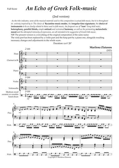 AN ECHO OG GREEK FOLK MUSIC, for chamber ens. Version 2