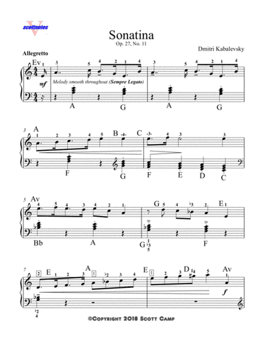 Sonatina, Op. 27, No. 11  (with piano fingering) (arr. Scott Camp)
