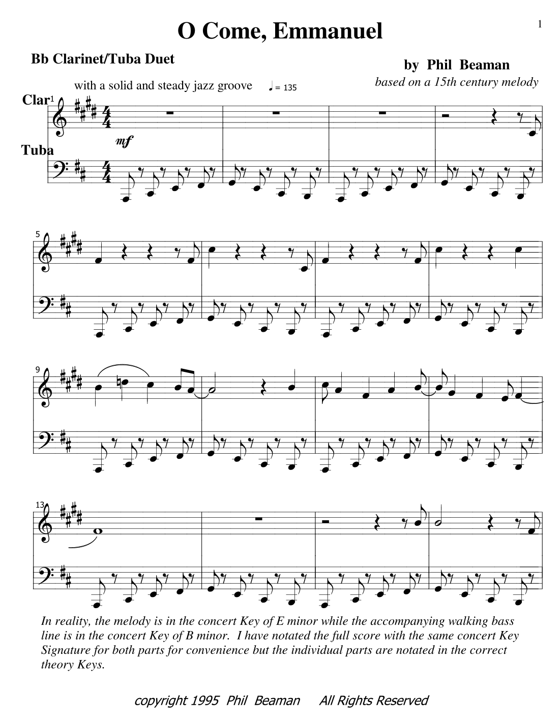O Come, Emmanuel - jazz clarinet and tuba