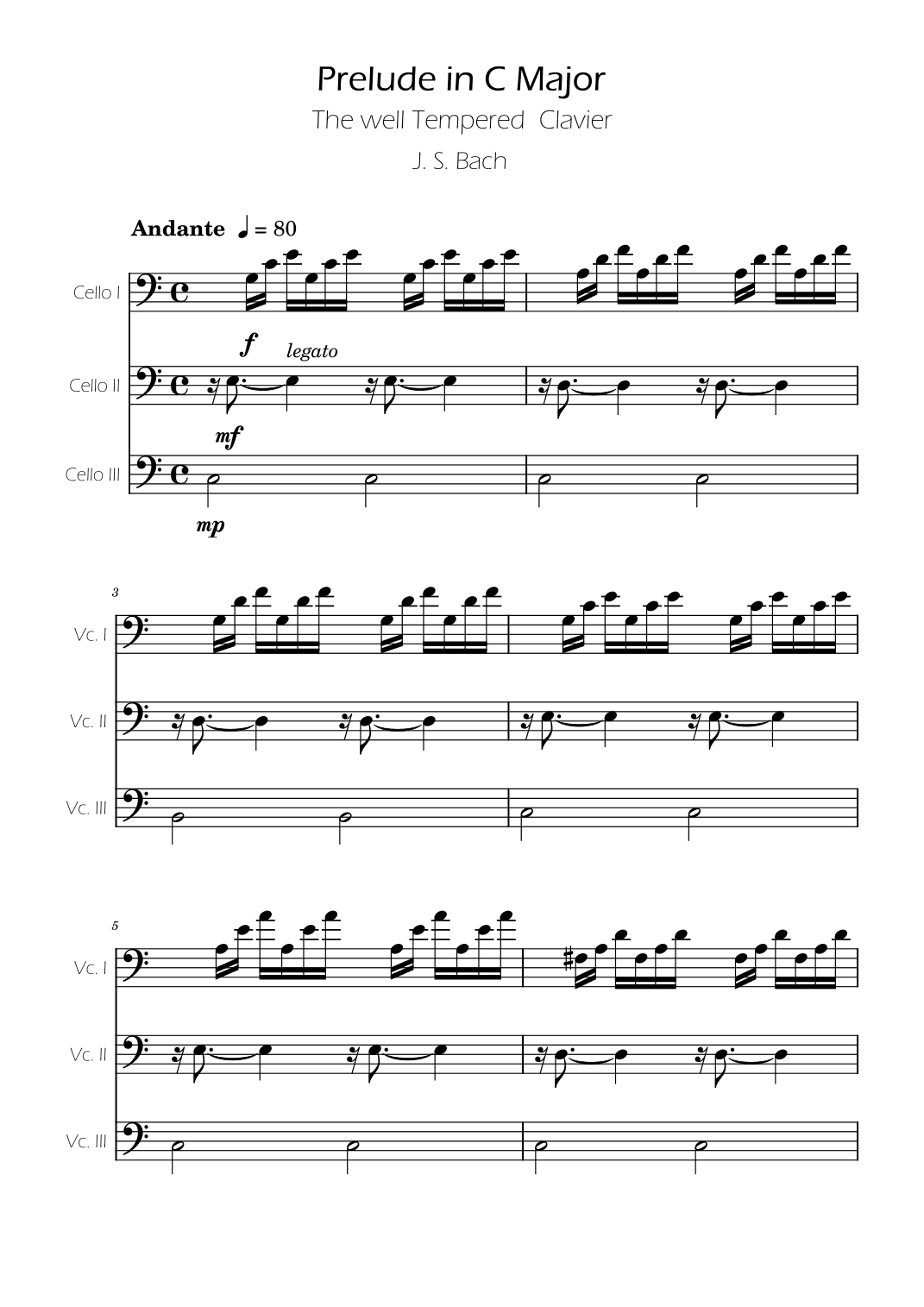 Prelude 1 in C Major BWV 846 (from Well-Tempered Clavier Book 1) for Cello Trio (arr. Ygor Nunes)