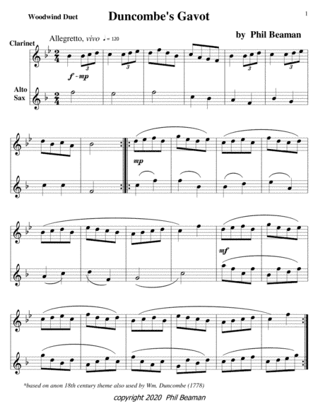 Duncombe's Gavot-Woodwind Duet 4-clarinet/alto sax