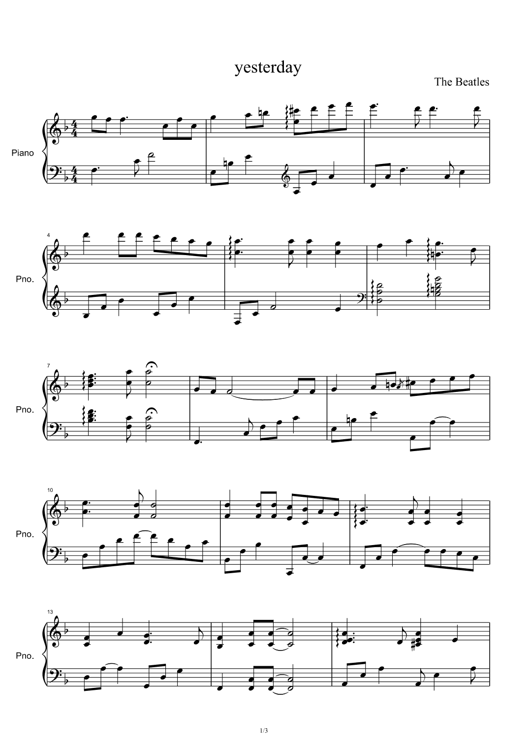 Yesterday (arr. The Beatles)