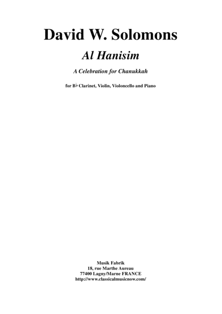 David Warin Solomons: Al Hanisim : A Chanukkah Celebration for Bb clarinet, violin, cello and piano