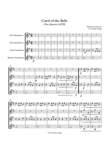 Carol of the Bells (Sax Quartet AATB) (arr. Jordan Grigg)